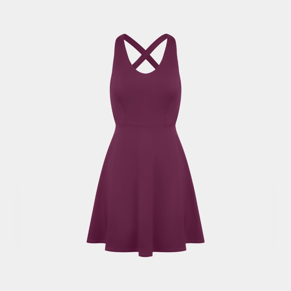 Crisscross Backless Flare 2-Piece Pocket Dance Active Dress Magenta Purp… - Picture 4 of 14